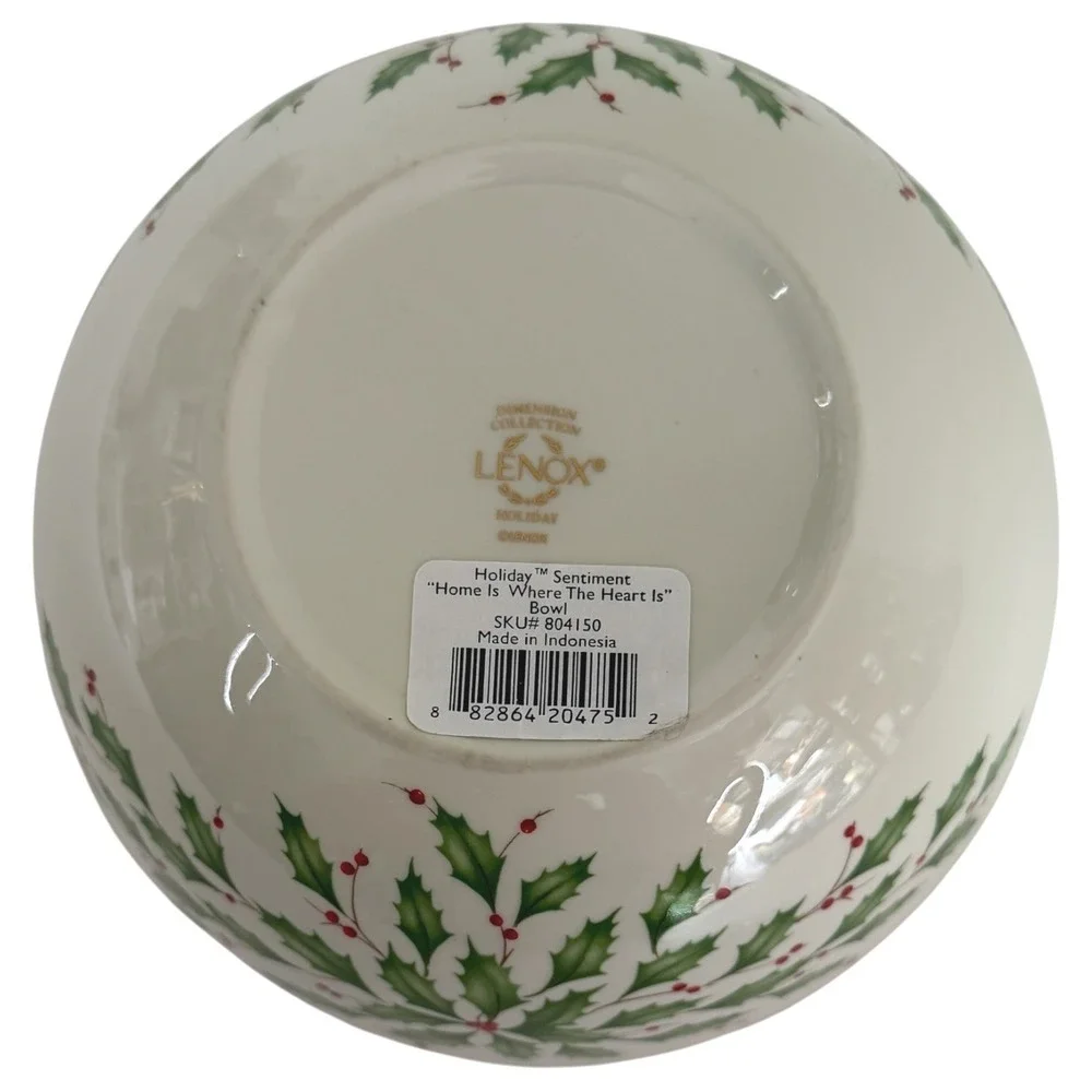 Lenox Xmas Holiday Sentiment Serving Bowl Home Is Where The Heart Is Holly Berry